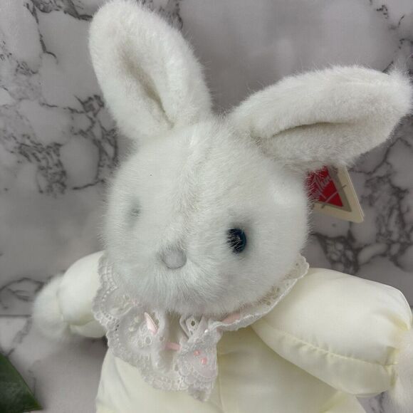 Dakin Baby Things Chime Vintage 1991 White Rabbit Bunny Plush Toy Ruffle Collar - Picture 2 of 8